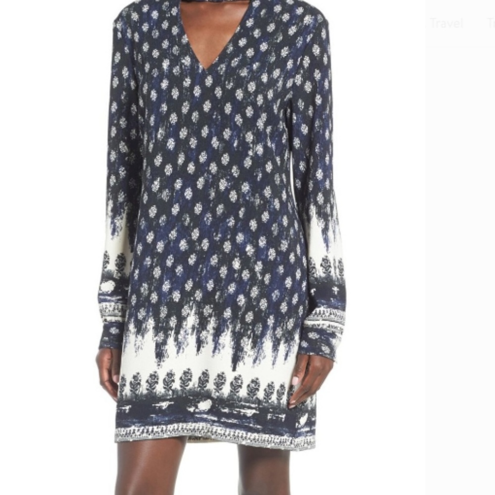 WAYF Blue Navy Border Print Women's Dress